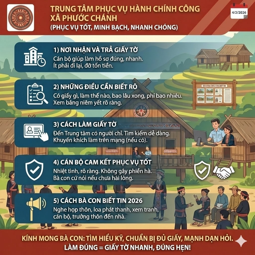 Tuyên truyền, phổ biến việc thực hiện thủ tục hành chính cho người dân tại Trung tâm Phục vụ Hành chính công xã Phước Chánh (năm 2026)